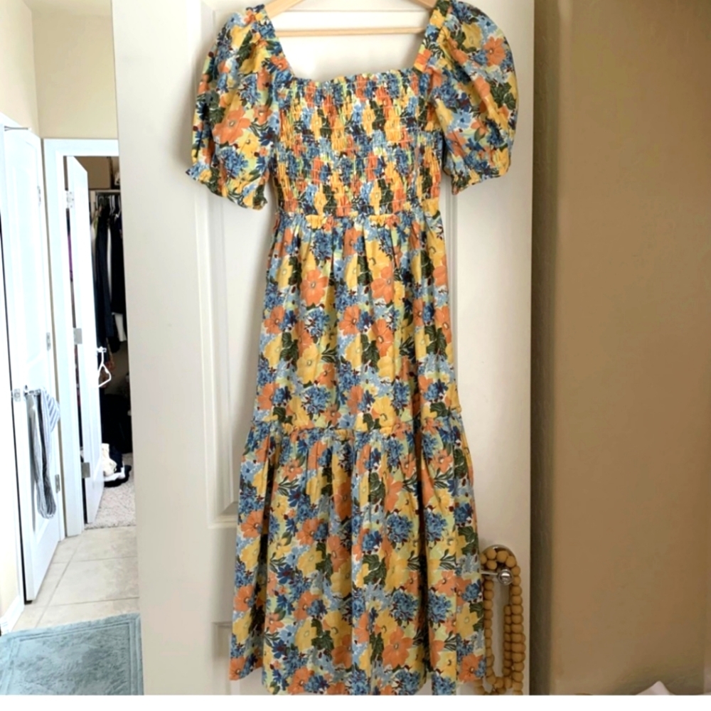 Abercrombie and fitch floral puff sleeve midi dress